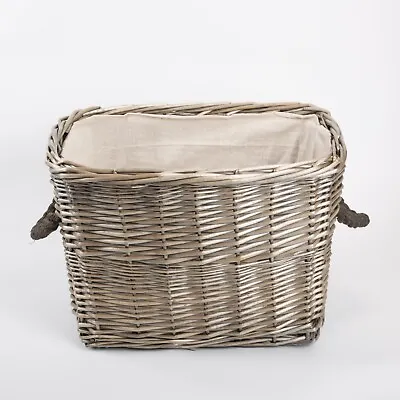 BH Strong Rectangular Natural Wicker Log/Storage Lined  Basket With Rope Handles • £31.99
