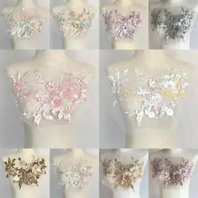 3D Flower Lace DIY Beaded Wedding Dress Embroidery Bridal Applique Pearl Tulle • £4.64