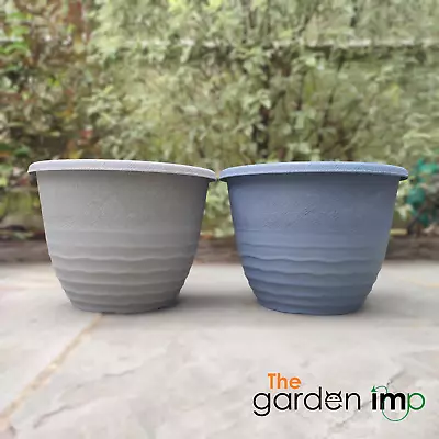 Plastic Round Decorative Plant Pot Outdoor Patio Planter Textured Blue Grey 30cm • £8.29