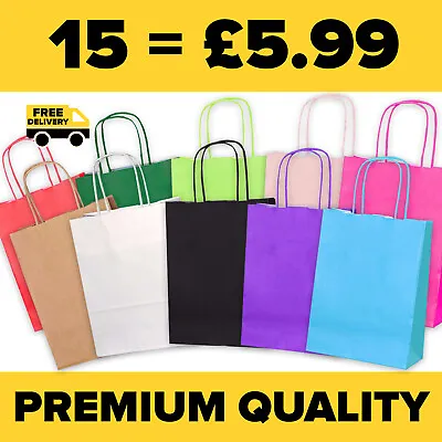 £5.99 • Buy 15 Paper Bags Party Bags Gift Bag Twisted Handles Birthday Wedding