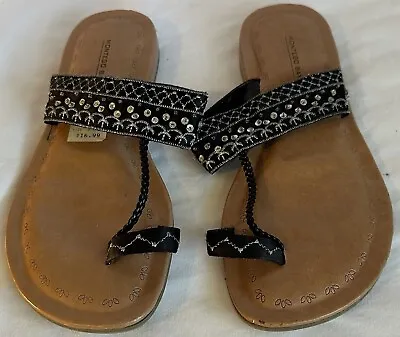 Montego Bay Club Sandals Black 8.5 Silver Bling Toe Strap Stitching • $9.99