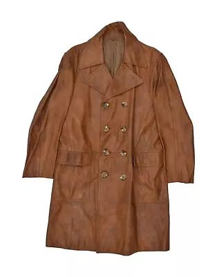 VINTAGE Mens Double Breasted Leather Coat UK 36 Small Brown AT15 • $39.48