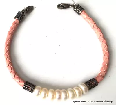 Vtg Bracelet MARKED W 925 STERLING SILVER Tennis Chain PEARL Pink Jewelry Lot Y • $0.99