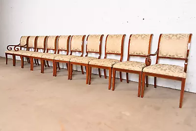 Kindel Furniture Regency Carved Mahogany And Gold Gilt Dining Chairs Set Of Ten • $7500