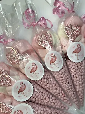 Flamingo Birthday Party Favour Filled Sweet Candy Cones Party Bag Pink • £5.49