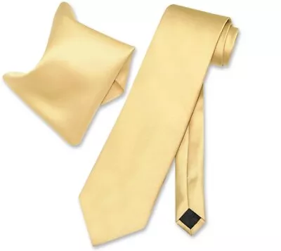 Vesuvio Napoli Solid GOLD Color NeckTie And Handkerchief Mens Neck Tie Set • $12.95