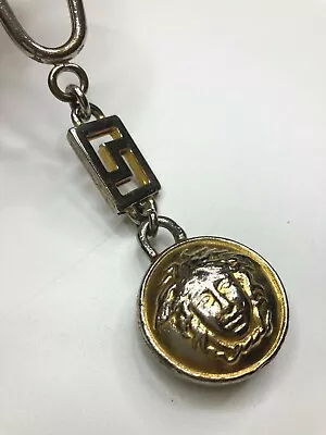 GIANNI VERSACE VINTAGE '90s MEDUSA HEAD GOLD METAL KEY CHAIN GREEK KEY ITALY • $82.84