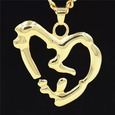 Men Gold Color Heart Shape Pendants Long Twist Chain Statement Necklace Jewelry • $0.65