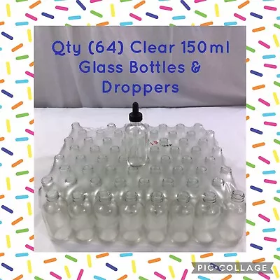 (64) Pack Of Clear 150 Ml 5 Oz Glass Dropper Bottle Aromatherapy Essential Oils • $25.19