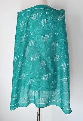 Vtg Linda Allard Ellen Tracy Floral Turquoise Cotton Scarf 35in Square Japan • $21.95