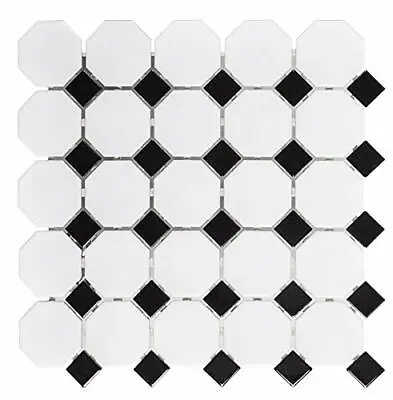 White And Black Mixed Octagon Porcelain Mosaic Floor And Wall Backsplash Tile  • $11.99