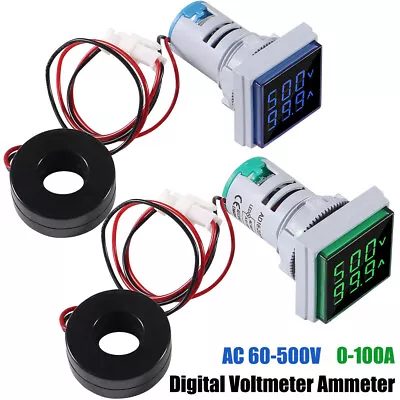 2PCS Digital Voltmeter Ammeter 22mm LED Light Volt AMP Meter AC 60-500V 0-100A • $11.69