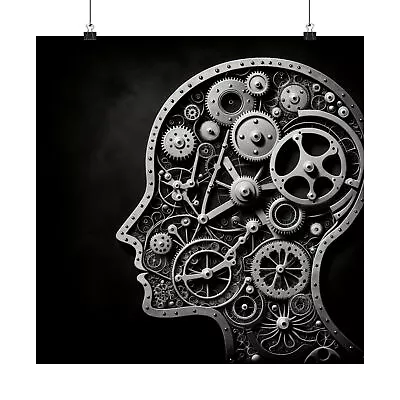 Matte Square Poster Wall Art Art Deco Mechanical Mind Silhouette Print Steampunk • $24