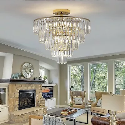 Crystal Chandelier 5-Tier Semi Flush Mount Light Fixture-Compatible With • $163.51