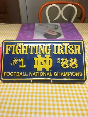 Vintage 1988 Notre Dame National Champs Metal License Plate - Never Used - NM/M • $20