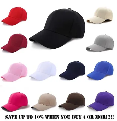 Mens Womens Plain Poly Cotton Adjustable Baseball Cap Printing Caps Summer Hat • £3.99