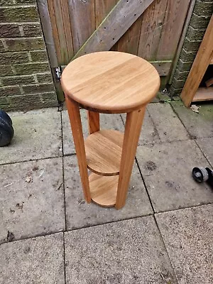 Oak Slim Round Plant Stand Storage  Wood Bathroom Table Side Table Handmade  • £69.99