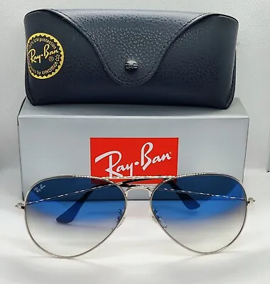 £40 • Buy Ray-Ban Aviator Sunglasses Silver Frames With Blue Gradient Lenses 62mm, RB3025