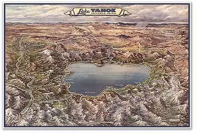 Travel MAP Vintage Lake Tahoe California Nevada ALL YEAR PLAYGROUND Circa 1965 • $24.97