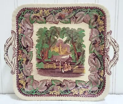 MASON'S PATENT IRONSTONE Antique China Serving Plate Landscape Leaves Square 30s • $69.49