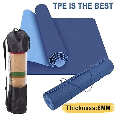 8mm TPE Thick Yoga Mat Pad Nonslip Exercise Sport Fitness Pilate Gym Durable AUS • $24.49