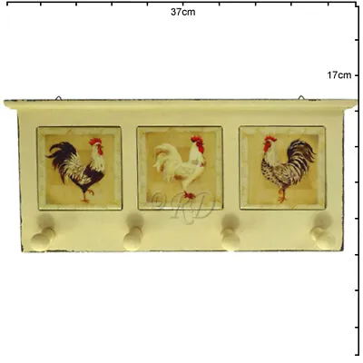 £9.95 • Buy New Country Cockerel Rustic 4 Peg Hanger - Ceramic Chicken Tiles - 4 Hooks  