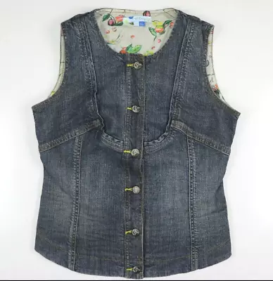 Vintage Womens Size 12 Blue Button Front Denim Vest Sleeveless Stylish ROXY Life • $44