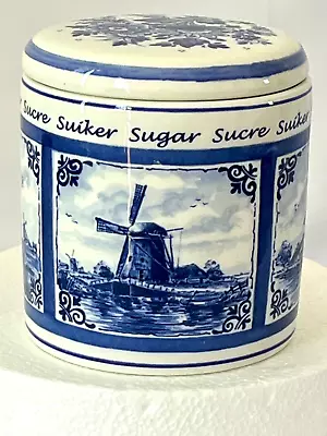 Royal Delft Delfino Handpainted Sugar Canister Jar 5” Vintage Holland Pottery • $27