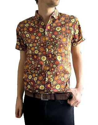 Mens Retro Flower Shirt Indie Mod Vtg NEW Psychedelic 60s 70s Hippie Floral • $36.62