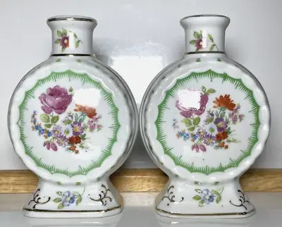 2 Vintage Hand Painted Japanese Moriyama Vases 4.5” Floral Flat Round Shape • $29.99