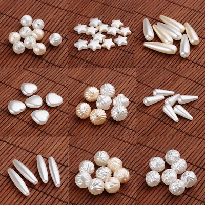 20-100pc White Acrylic Loose Beads Imitation Pearl Oval Round Star Bead Spacer • £4.31