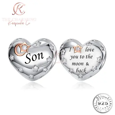 Son Charm Genuine 925 Sterling Silver - Love You To The Moon Gift Mum / Memorial • £16.99