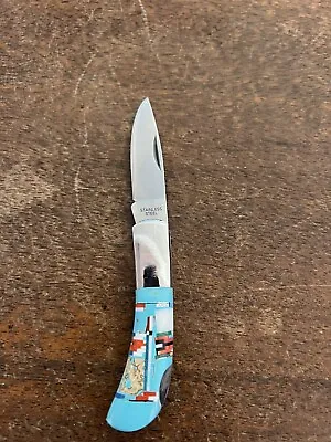 Native American Southwest Navajo Style Turquoise Inlay Pocket Knife Foldable M14 • $25.99