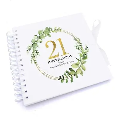 Personalised 21st Birthday Gift For Her Scrapbook Photo Album Gold Wreath UV-679 • £15.49