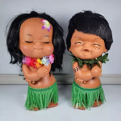 Vintage Retro Hawaiian Hula Girl + Boy Dolls 9” Collectibles • $45