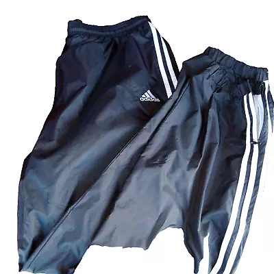 Vintage Adidas Track Pants Men's 2XL Black Cotton Lined Windbreaker Nylon • $23.99