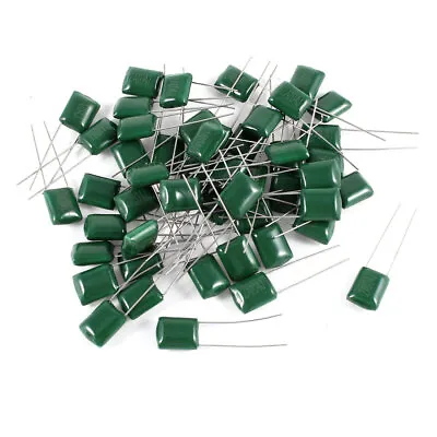 50 Pcs Radial Leads Polyester Film Cap Capacitors Green 2A104J 100V 100nF 5% • $7.11