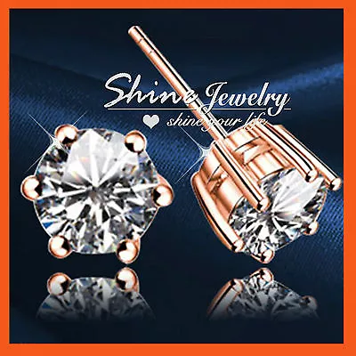 18k Rose Gold Gf Solitaire Simulated Diamond  Solid Mens Lady Kids Stud Earrings • £6.56