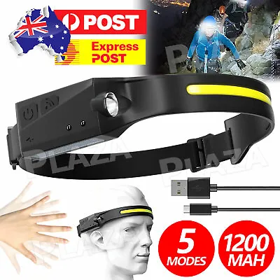 Waterproof COB LED Motion Sensor Head Torch Headlight USB Rechargeable Headlamp • $10.85