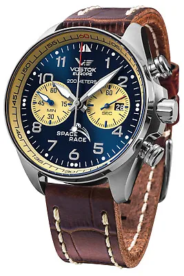 Vostok Europe Men's Watch Space Race Chronograph Braun/ Blue Chrono • $594.81