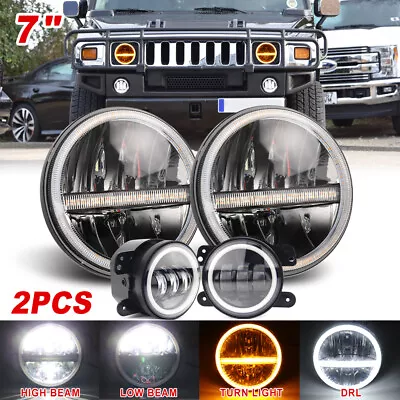 Pair 7  LED Headlights + 4'' Fog Lights Combo Kit For Hummer H1 H2 H3 06-10 SUV • $104.63