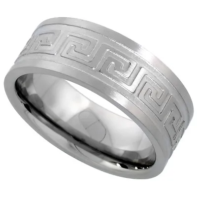 8mm Stainless Steel Greek Key Design Comfort Fit Wedding Band Ring • $9.99