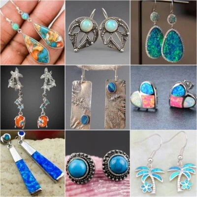 $4.27 • Buy Retro Silver Dangle Drop Earrings Women Hook Turquoise Jewelry Ear Gift A Pairs
