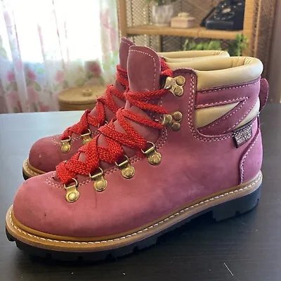 VTG North East Mountain Trading Co Hiking Boots Pink 🌸 Suede Lace Round Toe 8 • $55