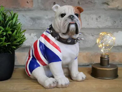 Sitting British Bulldog Sculpture Ornament Gift | Resin | Union Jack • £27.99