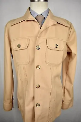 1970-80's JCPenney Light Brown Polyester Four Button Two Pc Leisure Suit Sz: 44R • $199