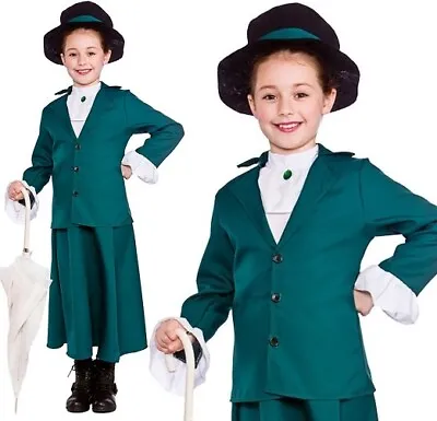 Childs Victorian Nanny Fancy Dress Costume Girls Mary Poppins Green Outfit W • $23.25