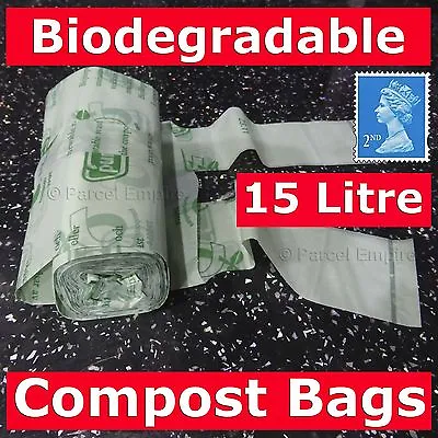 100% Certified Biodegradable 15L Litre CADDY LINERS Food Compost Bag Kitchen 2 • £22.43