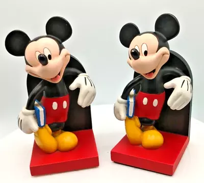 TWO BEAUTIFUL VINTAGE DISNEY MICKEY MOUSE BLACK RESIN BOOKENDS 7  C2000 Vg • $48.90