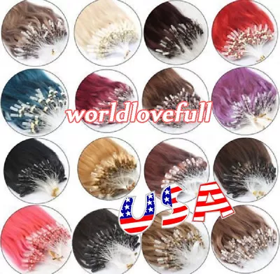 18inch Loop Micro Ring Beads Tip Brazilian Remy Human Hair Extensions 100/200s • $34